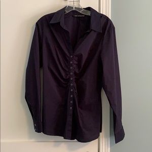 Classic stretch Navy button down shirt w/ruching